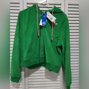 Size M- ADIDAS ORIGINALS WOMEN'S ADICOLOR HERITAGE MONOGRAM VELOUR, GREEN.